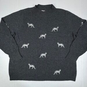 Chicos Wool Cashmere Bld Leopard Print Sweater‎ Womens XL Grey Mock Neck EUC